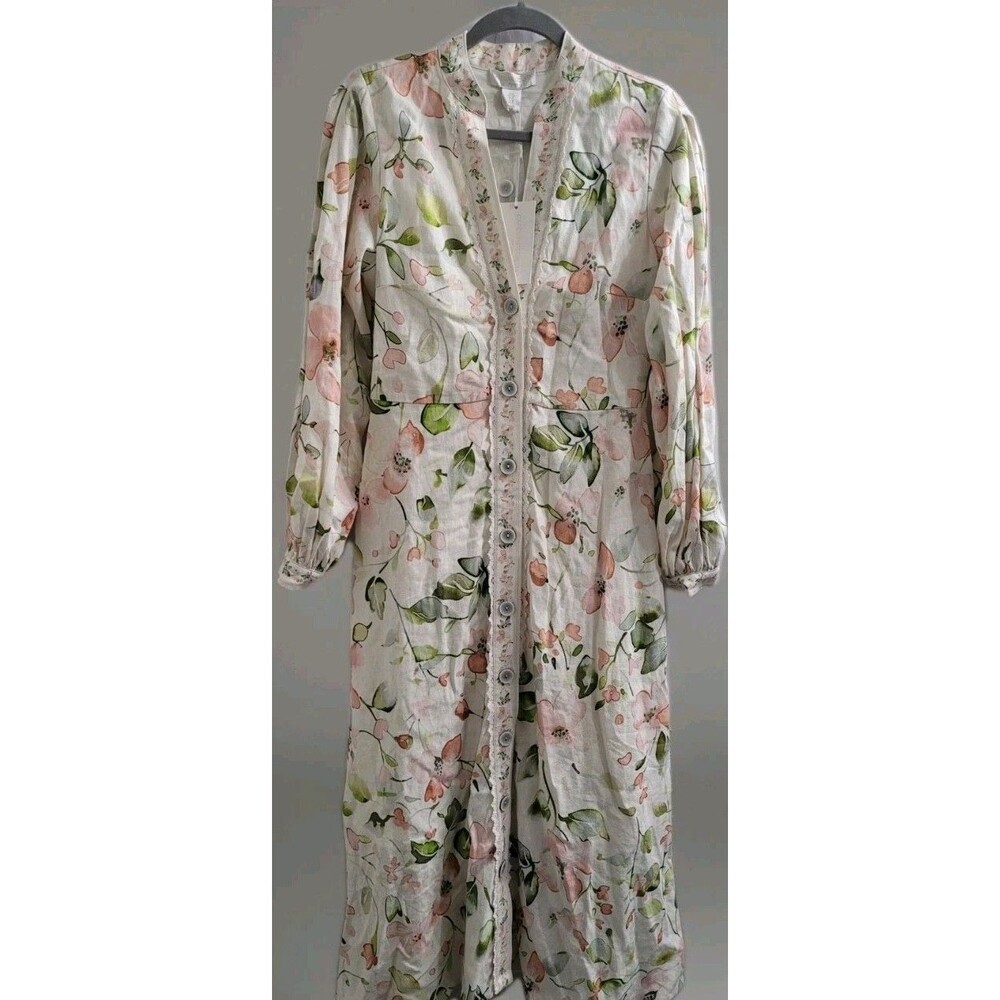 Caroline Constas Linen Blend Maxi Dress NWT Small Floral Button Front Prairie